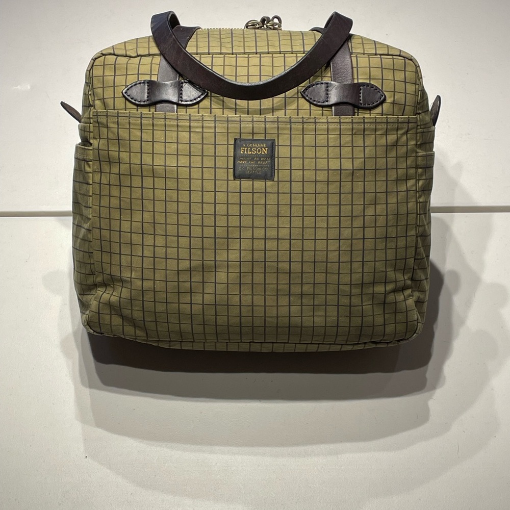 Rare Filson Limited Edition Flyway Green Grid Waxed Tin Cloth Zipper Tote